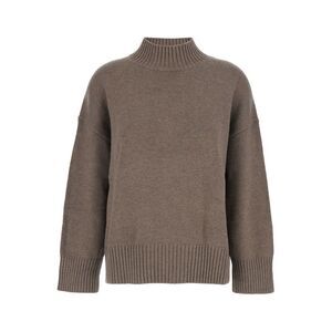 Plain Women Brown Turtleneck Sweater With Dropped Shoulder In Cashmere Woman